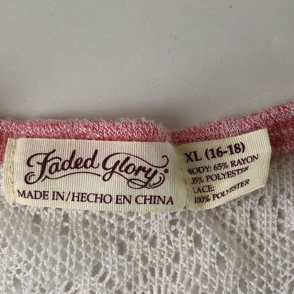 Faded Glory Heather Pink Crotchet / Lace Hem & Back Top XL - Picture 4 of 11